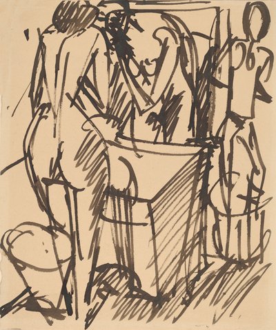 带镜子的裸体，站在洗脸台前，1908-1910。 作者 恩斯特·路德维希·基希纳