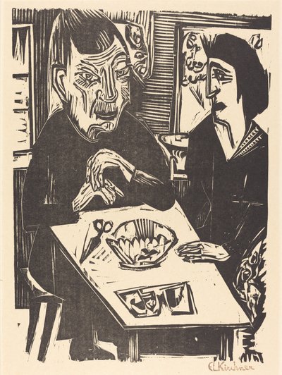 老人和年轻女人 Alte und jungere Frau, 1921. 作者 恩斯特·路德维希·基希纳