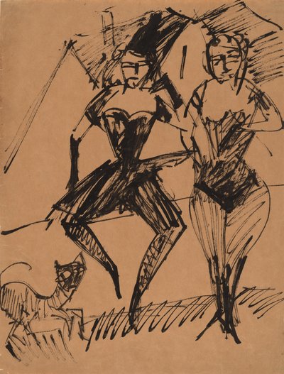 两个舞者与一只猫，1913年。 作者 恩斯特·路德维希·基希纳