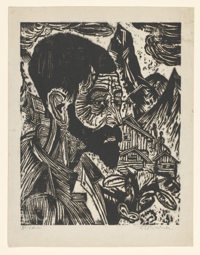 Sennkopf (Martin Schmied) (原标题) 作者 Ernst Ludwig Kirchner（艺术家签名）