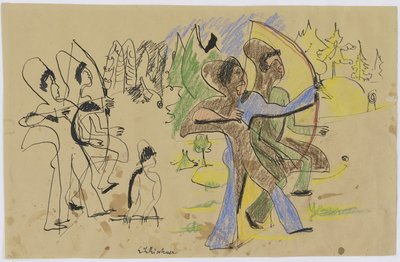 弓箭手，约 1935 年（牛皮纸上的钢笔和粉笔） 作者 恩斯特·路德维希·基希纳
