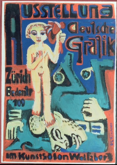 展览，沃尔夫斯堡艺术沙龙中的德国图形，约1921年 作者 恩斯特·路德维希·基希纳