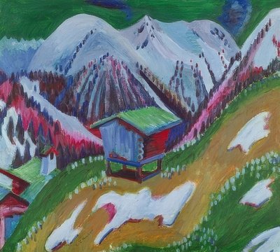 与高山小屋的山风景。约于1922年 作者 恩斯特·路德维希·基希纳