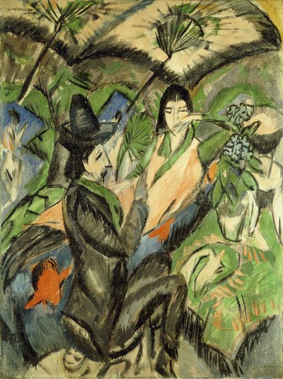 在日本阳伞下的情侣； 1902年，日本伞下的情侣 作者 恩斯特·路德维希·基希纳