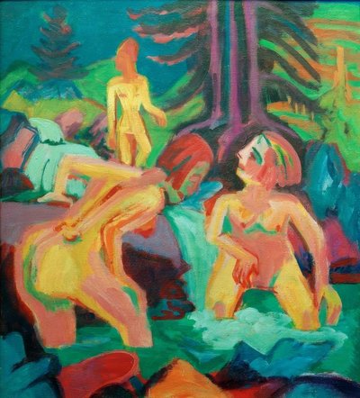 在山间溪流中沐浴裸女 作者 Ernst Ludwig Kirchner