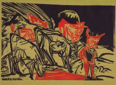 与牧羊人的牛群。 1919年 作者 恩斯特·路德维希·基希纳