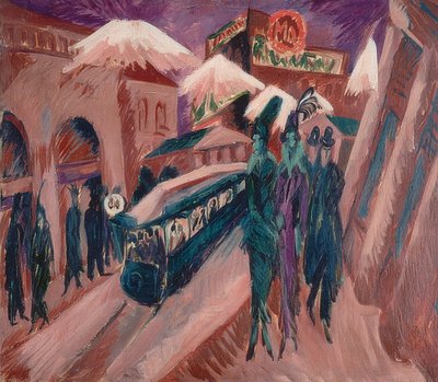 莱比锡大街与电动火车。 1914年 作者 恩斯特·路德维希·基希纳