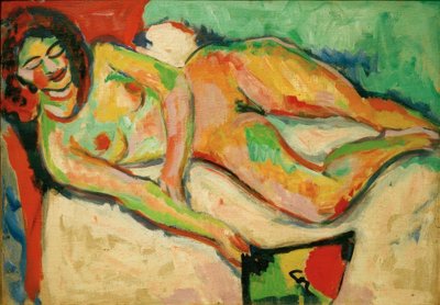 躺在裸体与风扇 作者 Ernst Ludwig Kirchner