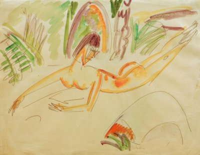 躺在费马恩海滩上的女性裸体 作者 Ernst Ludwig Kirchner