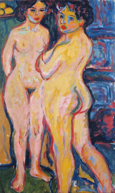 裸体站在炉子上，1908年 作者 Ernst Ludwig Kirchner