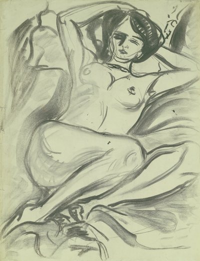 斜倚的裸体（伊莎贝拉），1906年（纸上的木炭） 作者 Ernst Ludwig Kirchner