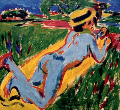 戴草帽的蓝色裸体回收，1909年 作者 Ernst Ludwig Kirchner