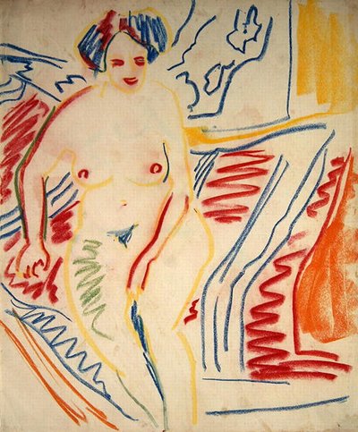 蓝色头发的裸体坐姿 作者 Ernst Ludwig Kirchner