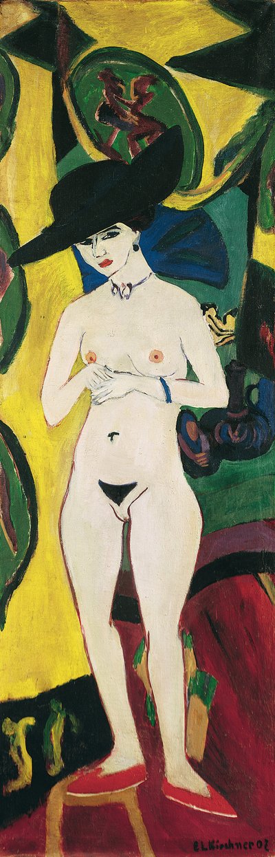 戴着帽子站立裸体 作者 Ernst Ludwig Kirchner