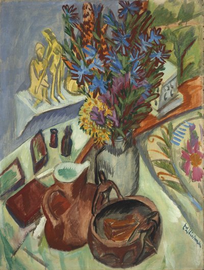 静物与水罐和非洲碗，1912年 作者 Ernst Ludwig Kirchner