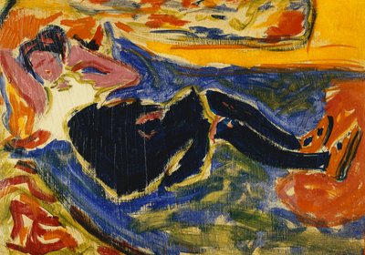 黑色丝袜的女人；黑色长筒袜的女人（施瓦兹格利特模具），c.1908-09（布面油画在画布上） 作者 恩斯特·路德维希·基希纳