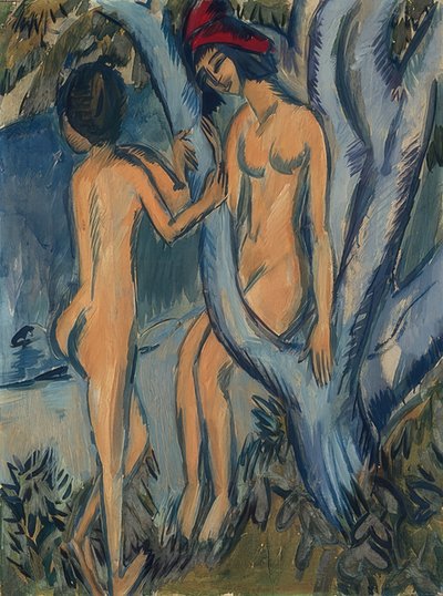 一棵树上有两个行为，费马恩。 1912-13 作者 Ernst Ludwig Kirchner