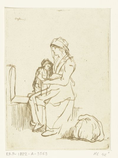 母亲膝上抱着孩子 作者 Rembrandt van Rijn (圈子)