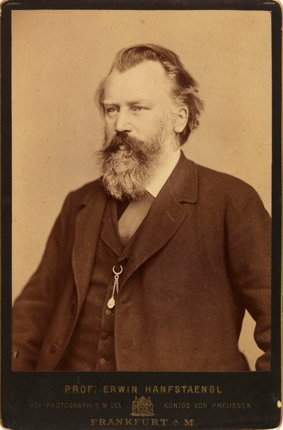 作曲家约翰内斯-勃拉姆斯1833-1897年的肖像，约1870年。 作者 埃尔文·汉夫斯坦格尔