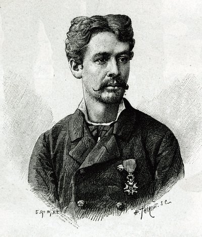 Portrait of Doctor Tautain, during the expedition to Africa 1879-1882, under the command of Gallieni. Engraving by E. Ronjat, from a photograph, to illustrate the story “Exploration du Haut Niger (Haut Niger)” (present-day Mali) by Commander Joseph Gallien 作者 艾蒂安·安托万·尤金·罗纳特