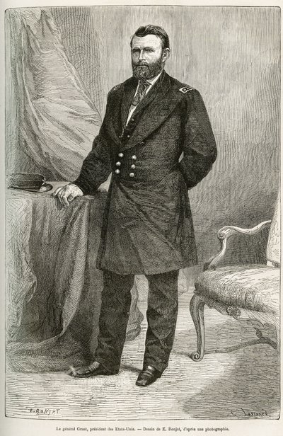 尤利西斯·格兰特 (1822-1885) 的肖像，美国将军，分离战争期间联邦军队的领袖，1869 年至 1877 年两届美国（美国）第 18 任总统。 说明 sto 作者 艾蒂安·安托万·尤金·罗纳特