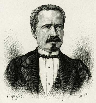 1875 年至 1876 年厄瓜多尔总统的肖像，Don Antonio Borrero。 由 E.Ronjat 雕刻，在一张照片之后，以说明“The Equinoxale America”的故事 作者 艾蒂安·安托万·尤金·罗纳特