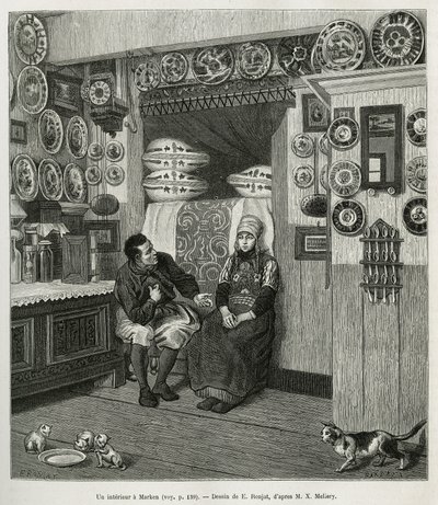 Un interieur à Marken (Pays Bas)，在 E.Ronjat 的一幅画后雕刻，以说明 Neerlande 的故事，Charles de Coster 于 1878 年在世界巡回展上发表，由 Edouard Charton 指导 作者 艾蒂安·安托万·尤金·罗纳特