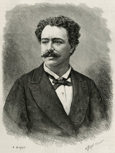 作者和旅行家 Edmondo de Amicis (1846-1908)、意大利作家的肖像，由 E.Ronjat 雕刻，以说明 Edmondo de Amicis 的摩洛哥故事，于 1875 年在 Tour du monde 上发表，由 Edouard 指导 查顿 作者 艾蒂安·安托万·尤金·罗纳特