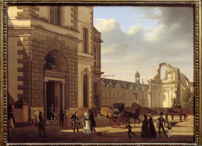 卢浮宫博物馆和圣路易斯杜卢浮宫遗址的入口。 巴黎全景。 Etienne Bouhot (1780-1862) 的绘画 作者 艾蒂安·布霍特（Etienne Bouhot）