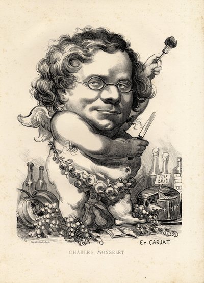 飞叶--艾蒂安-卡雅特（1826-1906）的插图。Obeite, Foie gras - Monselet Charles (1825-1888) 作者 艾蒂安·卡加特