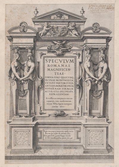 Speculum Romanae Magnificentiae：标题页刻有建筑学和雕塑...，1573-77。 作者 艾蒂安·杜佩拉克