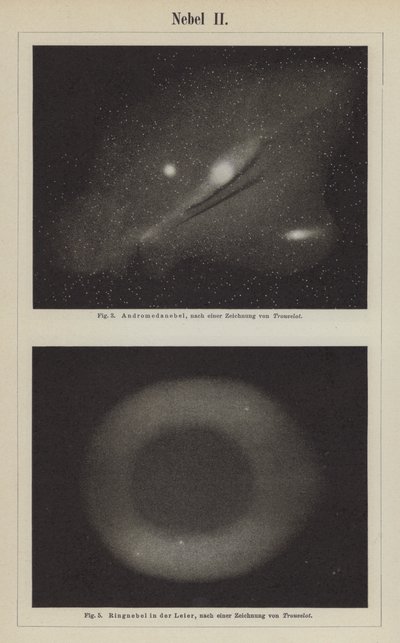 天琴座的仙女座星云和环状星云的视图（雕刻）。 作者 ÉtienneLéopoldTrouvelot