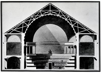 法国皇家图书馆，建筑的横截面图。建筑师Etienne Louis Boullee（艾蒂安-路易-布利），法国建筑师（1728-1799）。 作者 艾蒂安·路易斯·布利