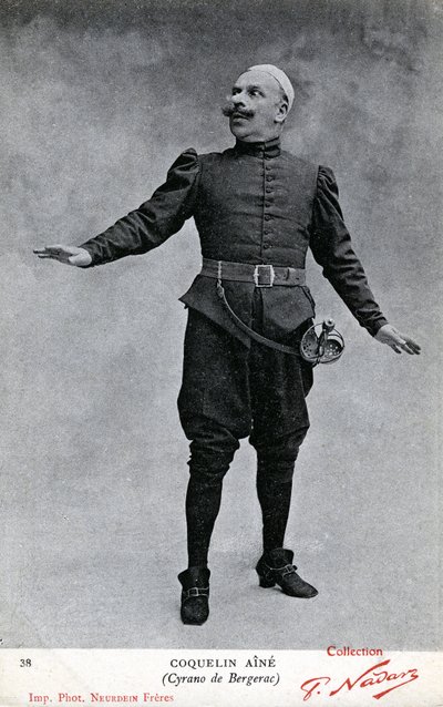 康斯坦丁-科奎林又名科奎林先生（1841年-1909年）身着《西拉诺-德-贝尔热拉克》的服装（黑白照片）。 作者 艾蒂安·诺丁（Etienne Neurdein）