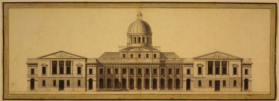 美国国会大厦设计，1793年（墨水，水洗和纸上水彩） 作者 艾蒂安·叙尔皮斯（Etienne）Sulpice Hallet