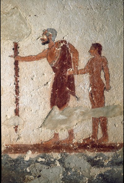一位老人陪同一位年轻人（壁画，细节，公元前 530 年） 作者 Etruscan