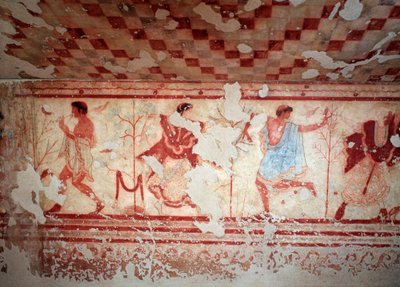 Dancers and musicians during a banquet. Frescoes of the Tomba del triclinium, 5th century BC 作者 Etruscan