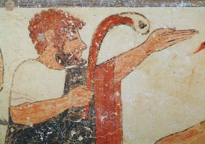 公元前的头部，来自公元前5，30  -  20年的Augurs墓（壁画） 作者 Etruscan