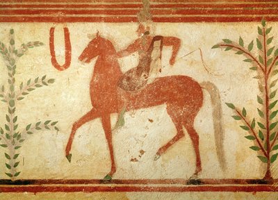骑士，右手边，从男爵墓，公元前500年（壁画） 作者 Etruscan