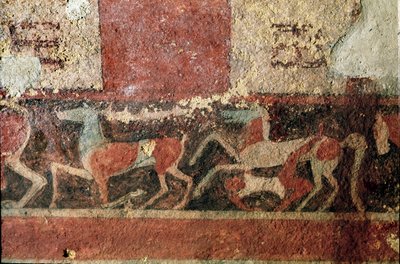 马和骑手。(壁画细节，公元前510年) 作者 Etruscan