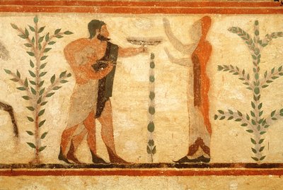 死者英雄之前的男人和孩子，来自男爵墓，公元前500年（壁画）（详见407469） 作者 伊特鲁里亚语
