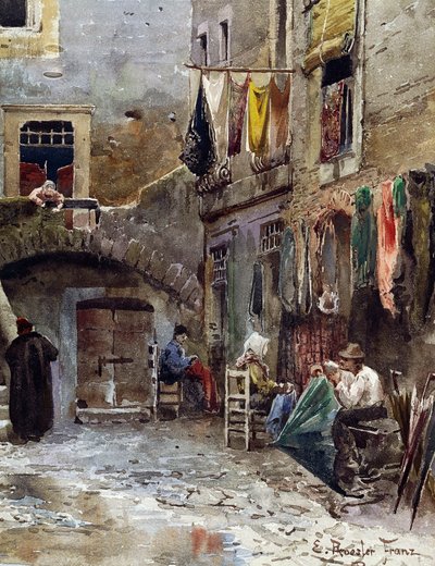 罗马贫民区的中世纪遗迹，埃托里-罗斯勒-弗朗茨（1845-1907），水彩画，出自《消失的罗马》系列，细节，意大利 作者 埃托尔·罗斯勒·弗朗兹