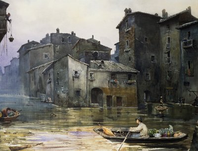 罗马Fiumara大街被淹没，埃托里-罗斯勒-弗朗茨（1845-1907），水彩画，意大利 作者 埃托尔·罗斯勒·弗朗兹