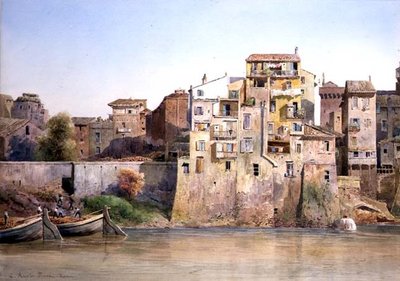 罗马Tevere a Monte Brianzo的景色（纸上水彩）。 作者 埃托尔·罗斯勒·弗朗兹