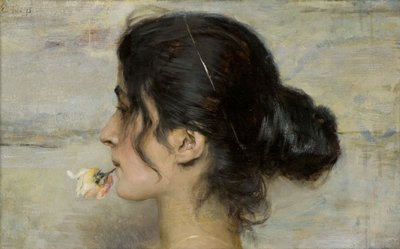 Con la rosa tra le labbra With the Rose between her Lips, 1895. 作者 埃托尔·铁托（Ettore Tito）