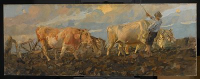 Oxen Plowing，1911年（亚麻油） 作者 埃托尔·铁托（Ettore Tito）