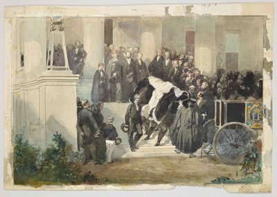 1850年8月，路易-菲利普国王的灵柩离开位于英国萨里郡埃舍的克莱蒙特宫。 作者 尤金·路易斯·拉米