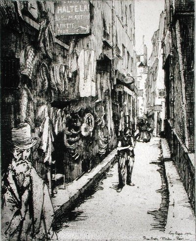 巴黎的街道，出自《Du Ier au XXeme: Les Arondissements de Paris...》，1903年出版（蚀刻画）。 作者 尤金·贝约特