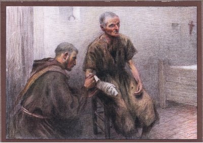 Friar Bentivoglia倾向于麻风病人，1919年 作者 尤金·伯恩（Eugene Burnand）