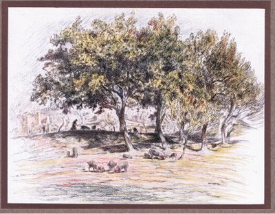 1919年，弗莱尔·杜松（Friar Juniper）切断了猪的脚，将它送给了一个生病的男人 作者 尤金·伯恩（Eugene Burnand）